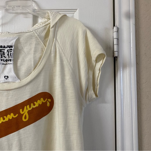 Harajuku Lovers Japanese Cream Short Sleeve Hoodie Tee Size XL Yum Yum - Picture 2 of 14